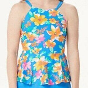 New $49  Size 16  New Isaac Mizrahi Live! Floral Peplum Tankini Swim Top